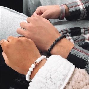 His and Hers Glass Crown Beaded Bracelet